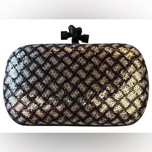 Bottega Veneta Sequin Knot Minaudière Clutch – Black & Silver w/ Dust Bag & COA